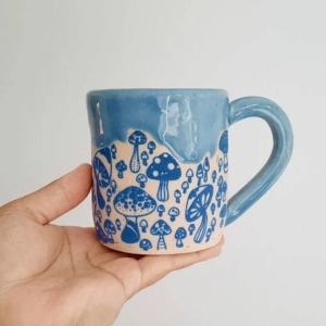 Blue Mushrooms Mug, Ceramic Mug, Stoneware Mug, Handmade Mug, Blue Mushrooms Handmade Mug